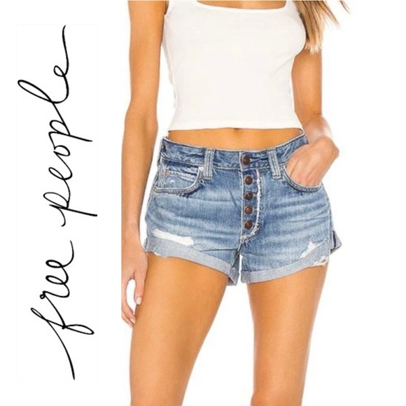 Free People Pants - We the Free Denim Distressed Exposed Button Fly Jean Shorts Size 28